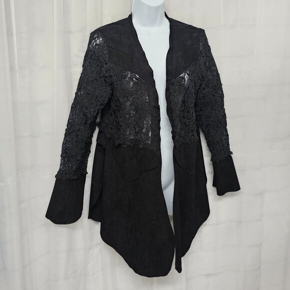 Vocal Jacket Black Goth Whimsigoth Grunge Lace Faux Suede M - Picture 3 of 9